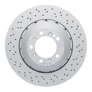 Porsche 718 Cayman Brake Rotor (1) - Right Front - R1 Concepts - Hi-Carbon Alloy GEOMET Coated Rotor - Drilled - `16-`23
